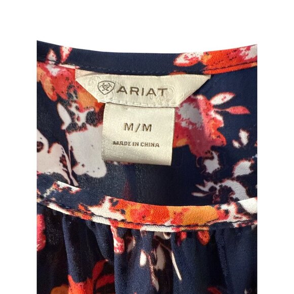 Ariat Navy Floral Print Sleeveless Dress With Smocked Waist Size M Pre-Owned EUC - Picture 5 of 7